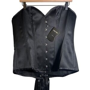 Corset Story Black Spiral Steel Boned Overbust Lace Up Corset, UK22 (US 18), NWT